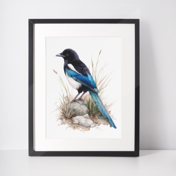 Watercolor Magpie Bird Wall Art Print, Unframed - Elegant Nature-Inspired Decor - Picture 3 of 6